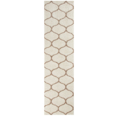 The Rugs Moroccan Shaggy Rugs And Runners Soft Fluffy Trellis Design High Pile Ivory And Beige Living Room Kitchen Hallway 630 - image 1