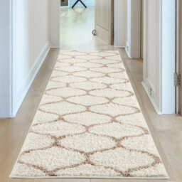 The Rugs Moroccan Shaggy Rugs And Runners Soft Fluffy Trellis Design High Pile Ivory And Beige  Living Room Kitchen Hallway 630 - thumbnail 4