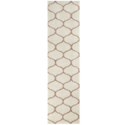 The Rugs Moroccan Shaggy Rugs And Runners Soft Fluffy Trellis Design High Pile Ivory And Beige  Living Room Kitchen Hallway 630 - thumbnail 1