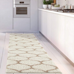 The Rugs Moroccan Shaggy Rugs And Runners Soft Fluffy Trellis Design High Pile Ivory And Beige  Living Room Kitchen Hallway 630 - thumbnail 5