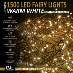 NETTA 1500 Led Fairy String Lights 37.5M Indoor & Outdoor Christmas Tree Lights Green Cable - Warm White - thumbnail 2