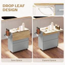 Kitchen Island With Drop Leaf, Rolling Kitchen Storage Trolley On Wheels Grey - thumbnail 3