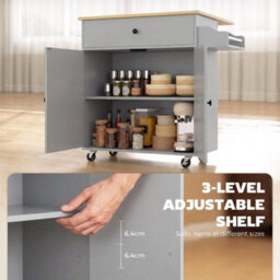 Kitchen Island With Drop Leaf, Rolling Kitchen Storage Trolley On Wheels Grey - thumbnail 4