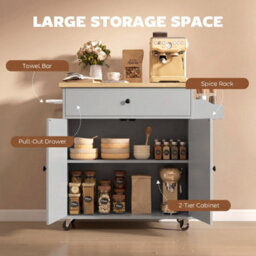Kitchen Island With Drop Leaf, Rolling Kitchen Storage Trolley On Wheels Grey - thumbnail 5