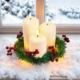 Globrite 3-Pack Ivory Led Pillar Candles Battery Operated Flickering Flameless Set With Berry Wreath & Remote Timer - thumbnail 3