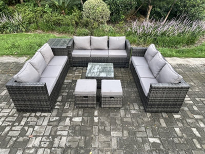Fimous 11 Seater Outdoor Rattan Garden Furniture Set Patio Lounge Sofa Set With Side Table Square Coffee Table - image 1