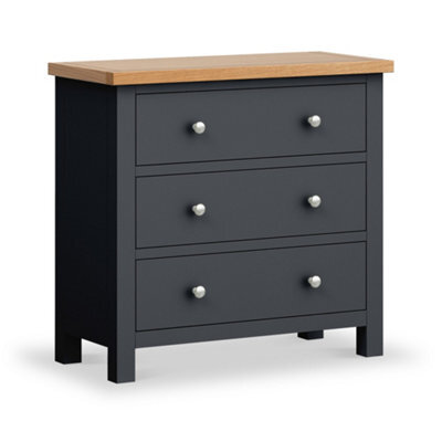 Farro Charcoal 3 Drawer Chest Of Drawers - Painted With Oak Top - Fully Assembled By Roseland Furniture - image 1
