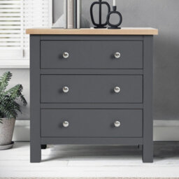 Farro Charcoal 3 Drawer Chest Of Drawers - Painted With Oak Top - Fully Assembled By Roseland Furniture - thumbnail 2