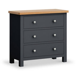 Farro Charcoal 3 Drawer Chest Of Drawers - Painted With Oak Top - Fully Assembled By Roseland Furniture - thumbnail 1