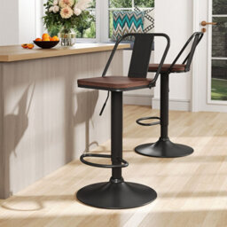 Thehotsale Set Of 2 Adjustable Swivel Dark Brown Kitchen Bar Stool With Backrest For Breakfast Bar, Counter, Kitchen And Home Barstoolsin - thumbnail 2