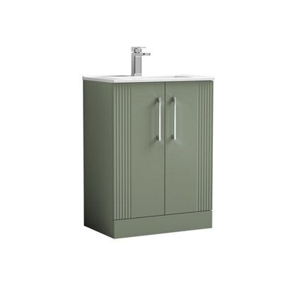 Balterley Belvide Partial Fluted 2 Door Floor Standing Vanity Unit With 1 Tap Hole Minimalist Basin - 600mm - Satin Green - image 1