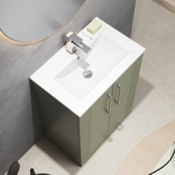 Balterley Belvide Partial Fluted 2 Door Floor Standing Vanity Unit With 1 Tap Hole Minimalist Basin - 600mm - Satin Green - thumbnail 3