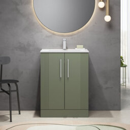Balterley Belvide Partial Fluted 2 Door Floor Standing Vanity Unit With 1 Tap Hole Minimalist Basin - 600mm - Satin Green - thumbnail 2
