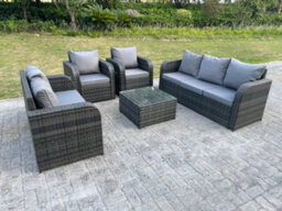 Fimous Pe Rattan Garden Furniture Set Adjustable Chair Sofa Double Love Seat 2 Seater Sofa Lounge Set Square Coffee Table - thumbnail 1