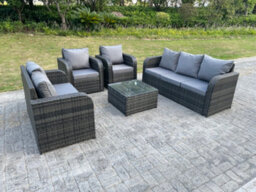Fimous Pe Rattan Garden Furniture Set Adjustable Chair Sofa Double Love Seat 2 Seater Sofa Lounge Set Square Coffee Table - thumbnail 2