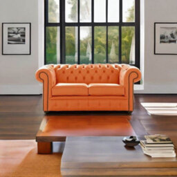 Chesterfield 2 Seater Shelly Firestone Leather Sofa Settee Bespoke In Classic Style - thumbnail 2