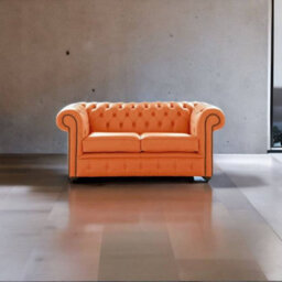 Chesterfield 2 Seater Shelly Firestone Leather Sofa Settee Bespoke In Classic Style - thumbnail 3