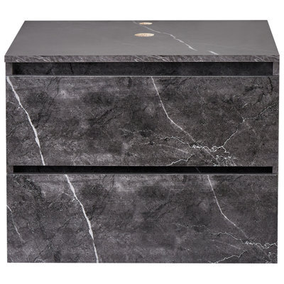 Wyld And Coco Black Marble Wall-Mounted Cabinet 60 X 47 Cm, Fluted Front, 2 Drawers - image 1