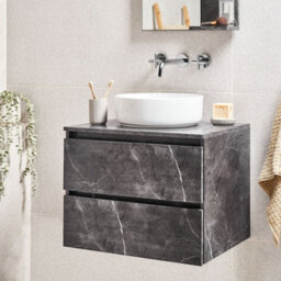 Wyld And Coco Black Marble Wall-Mounted Cabinet 60 X 47 Cm, Fluted Front, 2 Drawers - thumbnail 2
