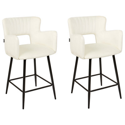 Beliani Set Of 2 Bar Chairs Sanilac Velvet White - image 1