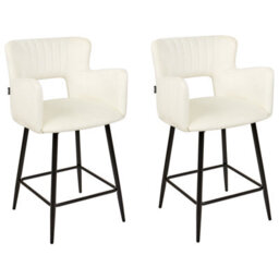 Beliani Set Of 2 Bar Chairs Sanilac Velvet White