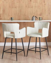 Beliani Set Of 2 Bar Chairs Sanilac Velvet White - thumbnail 2