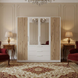 Bali Lux 4 Door Wardrobe With Mirrors Decorative Slats Spacious Closet For Bedroom Hallway White With Oak Wotan