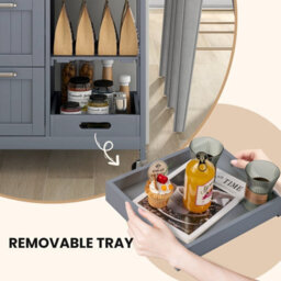Costway Kitchen Trolley On Lockable Wheels W/ 3 Drawers Wooden Rolling Cart-Grey - thumbnail 5