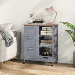 Costway Kitchen Trolley On Lockable Wheels W/ 3 Drawers Wooden Rolling Cart-Grey - thumbnail 9