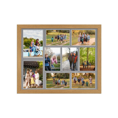 AK Frames 20X16 Oak Sleek Multi Photo Frame With Mid Grey Mount - Holds 9 Apertures (2X) 7X5, (7X) 6X4 Photos - image 1
