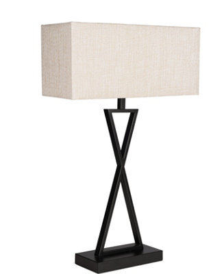 Lighting Supermarket Large X Style Modern Rectangle Statement Table Lamp With Natural Shade - Black - image 1