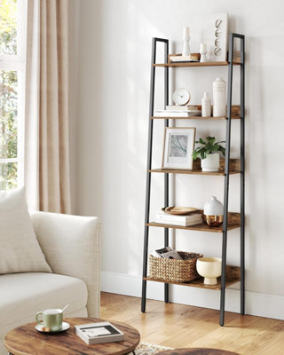 Songmics Vertical Ladder Shelf, 5-Tier Bookcase, Practical Storage Rack For Home Office, Industrial, Rustic Brown And Ink Black - image 1