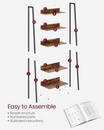 Songmics Vertical Ladder Shelf, 5-Tier Bookcase, Practical Storage Rack For Home Office, Industrial, Rustic Brown And Ink Black - thumbnail 7