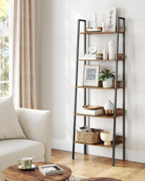 Songmics Vertical Ladder Shelf, 5-Tier Bookcase, Practical Storage Rack For Home Office, Industrial, Rustic Brown And Ink Black - thumbnail 1