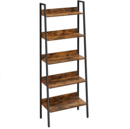 Songmics Vertical Ladder Shelf, 5-Tier Bookcase, Practical Storage Rack For Home Office, Industrial, Rustic Brown And Ink Black - thumbnail 8