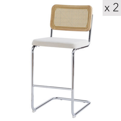 Nordlys Set Of 2 Bar Stools With Cane Backs And Beige Fabric Seats Modern Design Style Dining Room - image 1