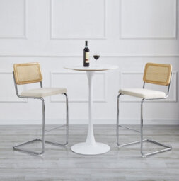 Nordlys Set Of 2 Bar Stools With Cane Backs And Beige Fabric Seats Modern Design Style Dining Room - thumbnail 3