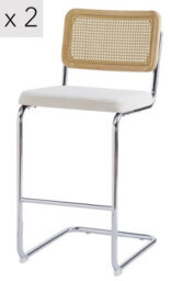 Nordlys Set Of 2 Bar Stools With Cane Backs And Beige Fabric Seats Modern Design Style Dining Room - thumbnail 2