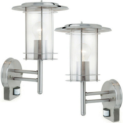 2 Pack Ip44 Outdoor Wall Light Stainless Steel Lantern Glass Round Pir Outdoor - image 1