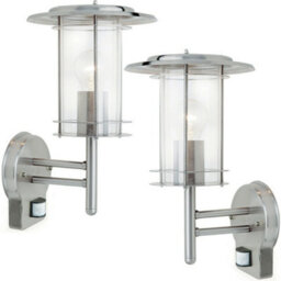 2 Pack Ip44 Outdoor Wall Light Stainless Steel Lantern Glass Round Pir Outdoor - thumbnail 1