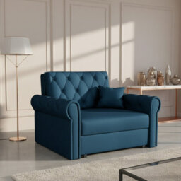 Viva Roma I Upholstered Sofa Bed Armchair With Sleeping Function And Bedding Storage Metal Legs Wooden Frame Blue - thumbnail 1