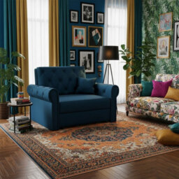 Viva Roma I Upholstered Sofa Bed Armchair With Sleeping Function And Bedding Storage Metal Legs Wooden Frame Blue - thumbnail 3