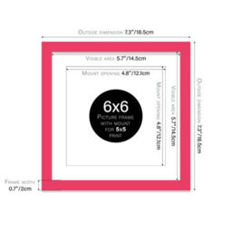 "6X6"" Bright Pink Picture Frame - 6X6"" Square Frame With 5X5"" Mount For 6X6""/5X5"" Pictures Art Deco Style Room Decor, 1 Pack" - thumbnail 2