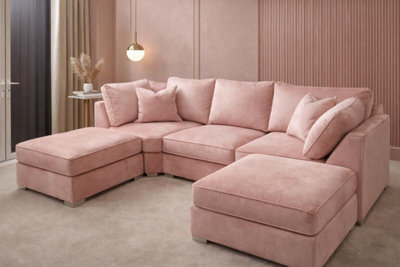 Home & Love Luxury Bishop U Shape Corner Sofa - Plush Pink