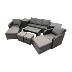 Fimous Rattan Garden Outdoor Furniture Set 3 Seater Sofa Reclining Chair Coffee Table With 2 Side Tables 4 Footstools - thumbnail 2