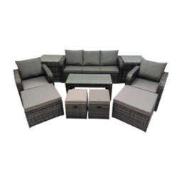 Fimous Rattan Garden Outdoor Furniture Set 3 Seater Sofa Reclining Chair Coffee Table With 2 Side Tables 4 Footstools - thumbnail 1
