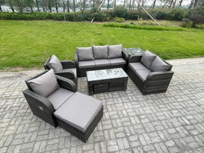Fimous 10 Seater Rattan Garden Furniture Set Rattan Lounge Sofa Set With Rectangular Coffee Table Side Table 3 Footstools - image 1