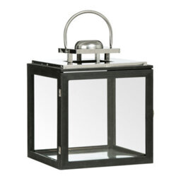 Orsina Large Stainless Steel Lantern, Black Wooden Frame Candle Holder,ideal For Indoor & Outdoor Candlelight Decor