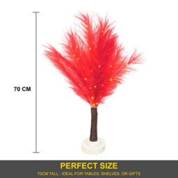 Shatchi 2Pcs - 70Cm Red Feather Tree Table Lamp Warm White Leds Lighted Pampas Tree - Battery-Operated Decorative - thumbnail 3