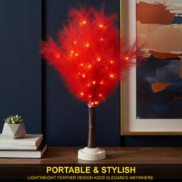 Shatchi 2Pcs - 70Cm Red Feather Tree Table Lamp Warm White Leds Lighted Pampas Tree - Battery-Operated Decorative - thumbnail 2